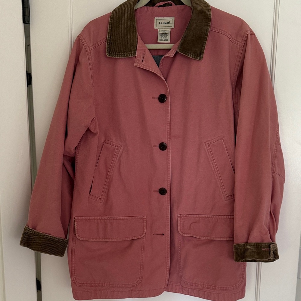 L.L. Bean Women's Barn Red chore coat Jacket with Corduroy Trim-